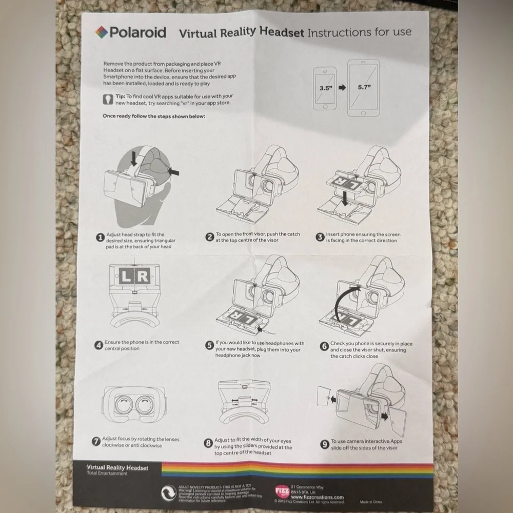 Polaroid Virtual Reality Headset - White with Rainbow Stripe